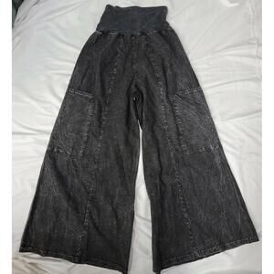 SURREALIST HIGH WAIST FLARE DYED BLACK BOHO WIDE LEG WOMENS LINEN PANTS Sz 1 #C3